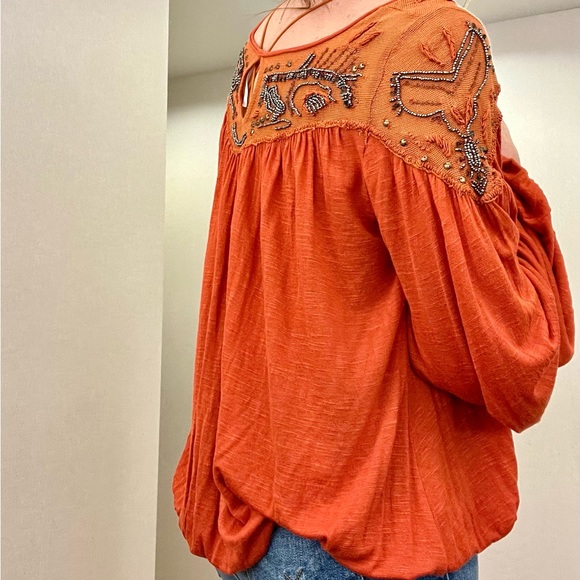 Free People embroidered orange blouse Size S Boho style. - Picture 7 of 14
